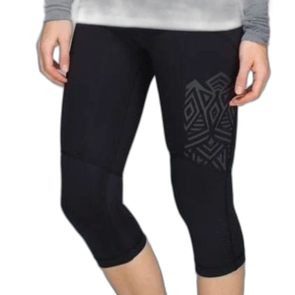 Lululemon Stash It Crop 17" Black Mesh Running Leggings Size 6